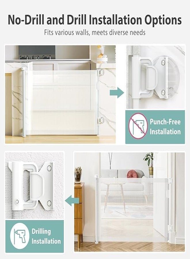 Shrevi Baby Safety Gate, Retractable Mesh, Baby Fence Barrier Expandable Child Gate for Stairs, Doorways | Pet Safety Gate (White''33x55'') - Image 4